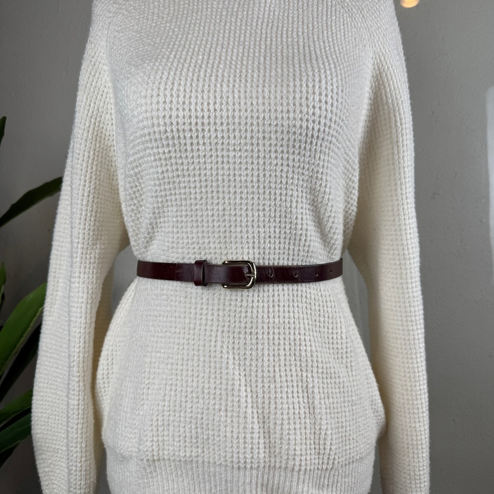 Dark Academia Minimalist Vintage 90s Burgundy Oxblood Leather Belt Womens XS - Picture 5 of 8